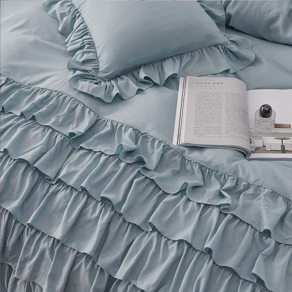 Luxury Ruffle Duvet Set 8 Pieces - Sky Blue