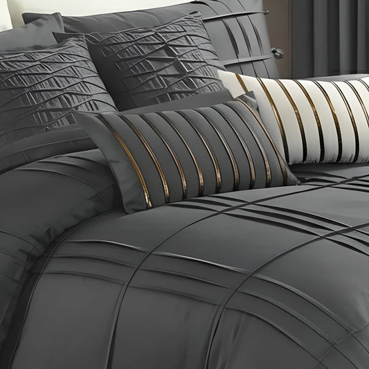 Embellish Pleated Duvet Set - Grey