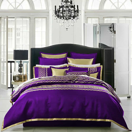 Premium Silk Duvet Set - Purple & Golden