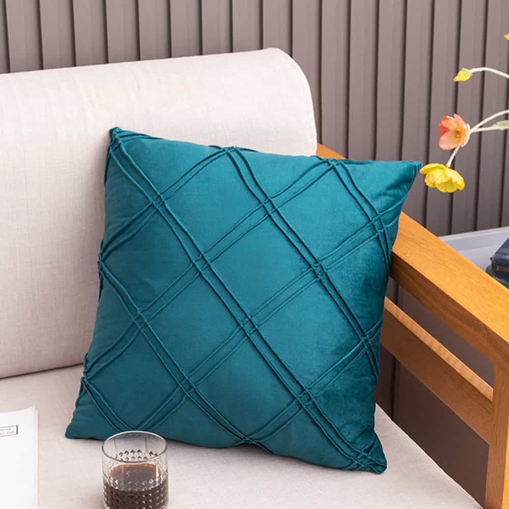 Pack of 2 Velvet Decorative Double Cross Pleated Cushion - Teal