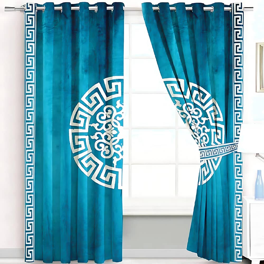 2 Pieces Premium splendid velvet curtain Panels & 2 Belts (Zinc & White)