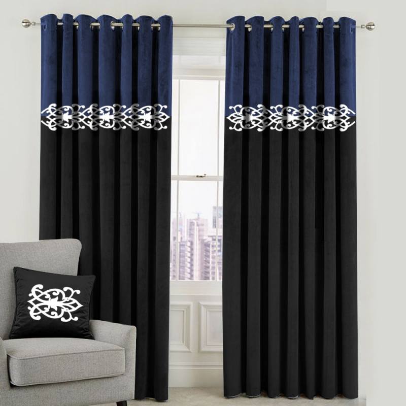2 Tone Luxury Curtain - Blue/Black