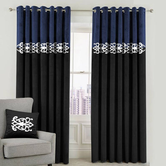 2 Tone Luxury Curtain - Blue/Black