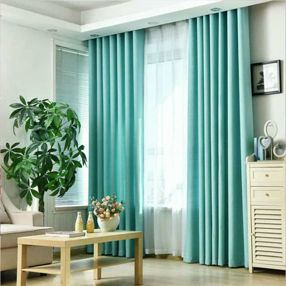 2 Pieces Plain Dyed Back Lining Eyelet Curtains - Sea Green
