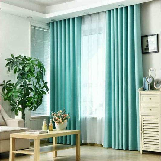2 Pieces Plain Dyed Back Lining Eyelet Curtains - Sea Green