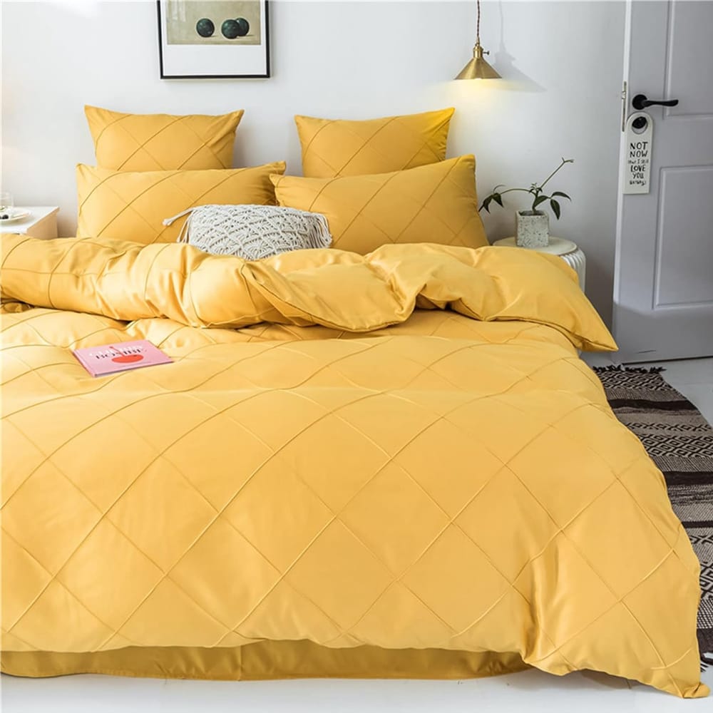 Cross Pleated Duvet Set - Yellow