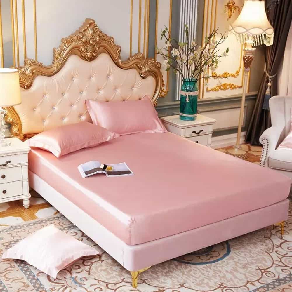 Silk Fitted Sheet with Pillow covers - Pink
