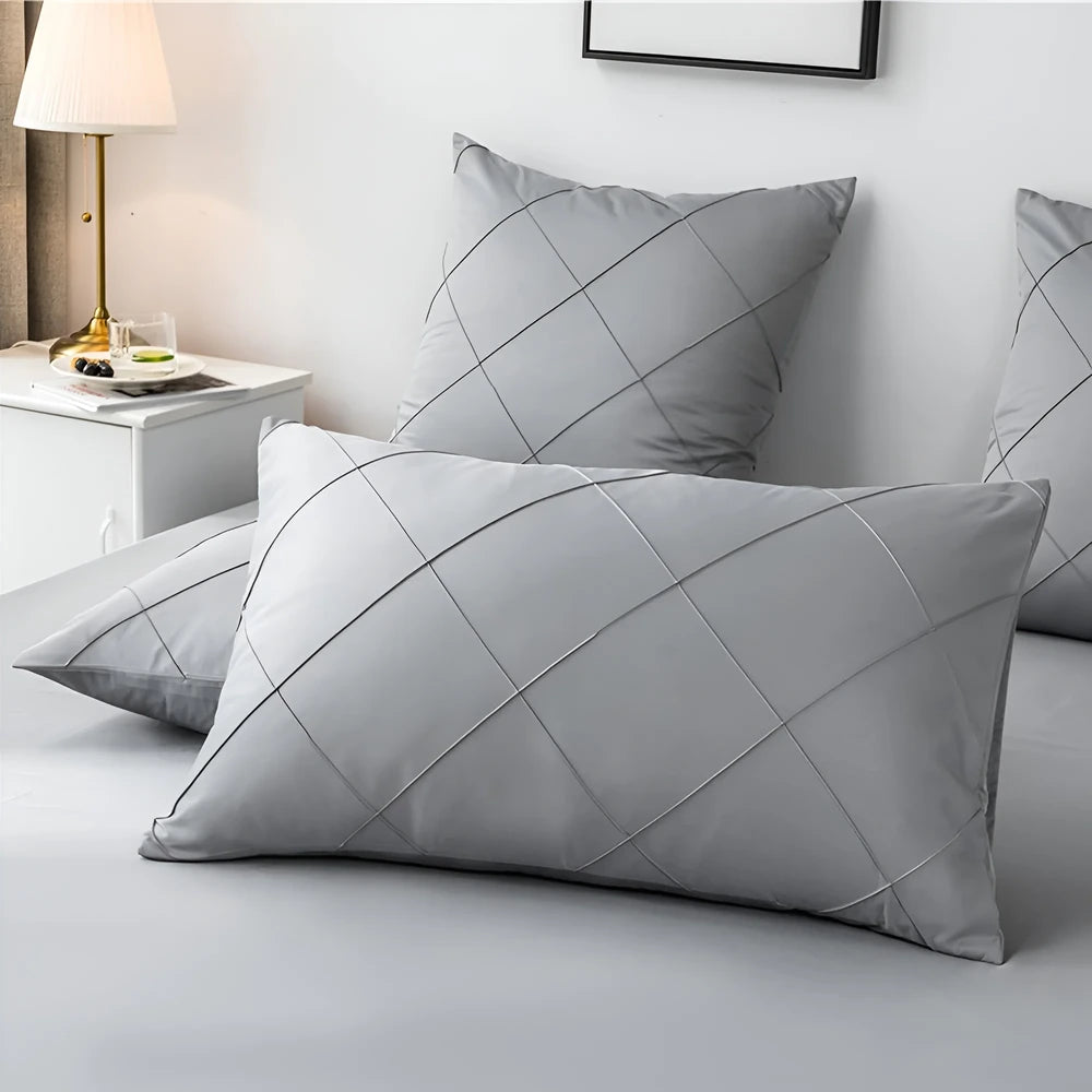 Cross Pleated Duvet Set - Silver Grey