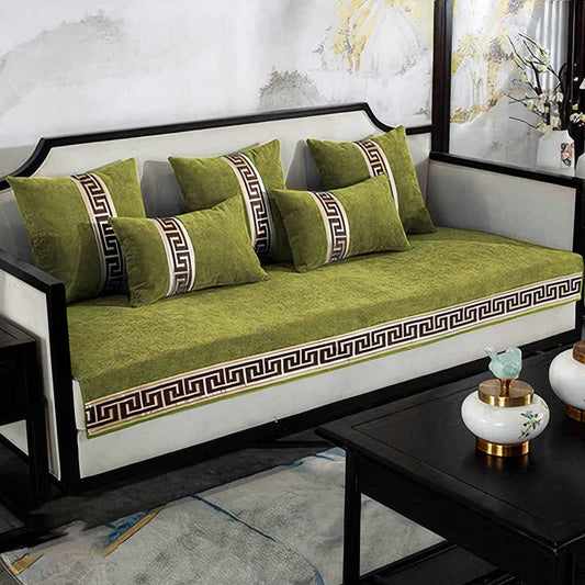 Luxury Velvet Sofa Cover With Cushion Covers - Parrot Green