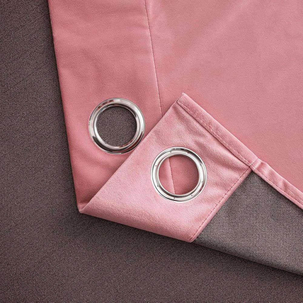 2 Pieces Plain Dyed Velvet Eyelet Curtains - Baby Pink