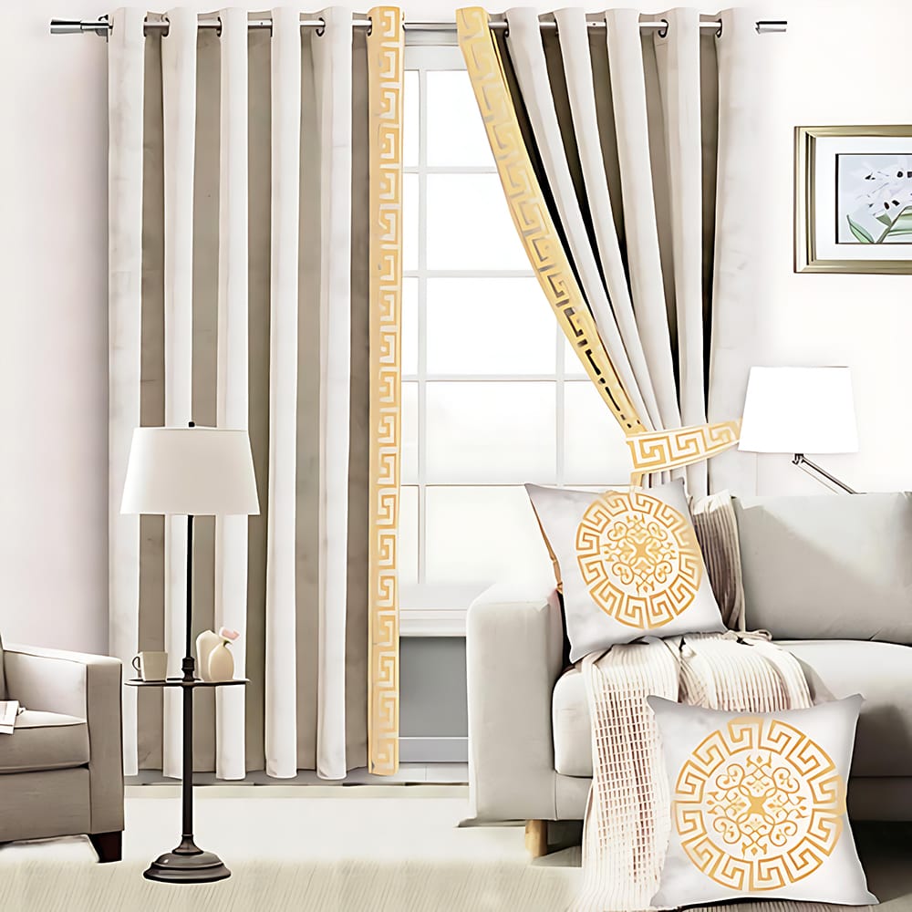 2 Pieces Premium Splendid Velvet Curtain Panels & 2 Belts - Off White