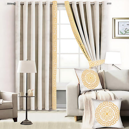 2 Pieces Premium Splendid Velvet Curtain Panels & 2 Belts - Off White