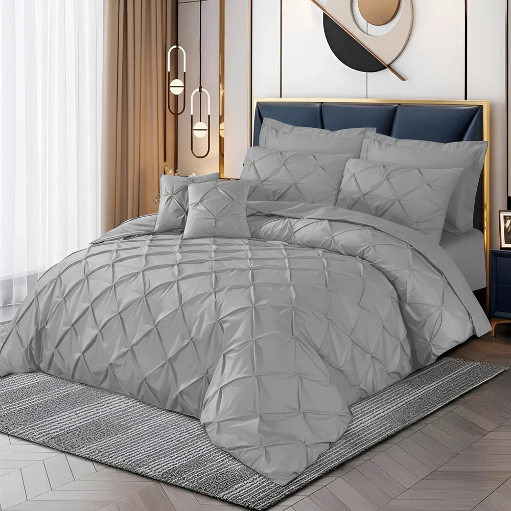 Pintuck Duvet Set - Light Grey