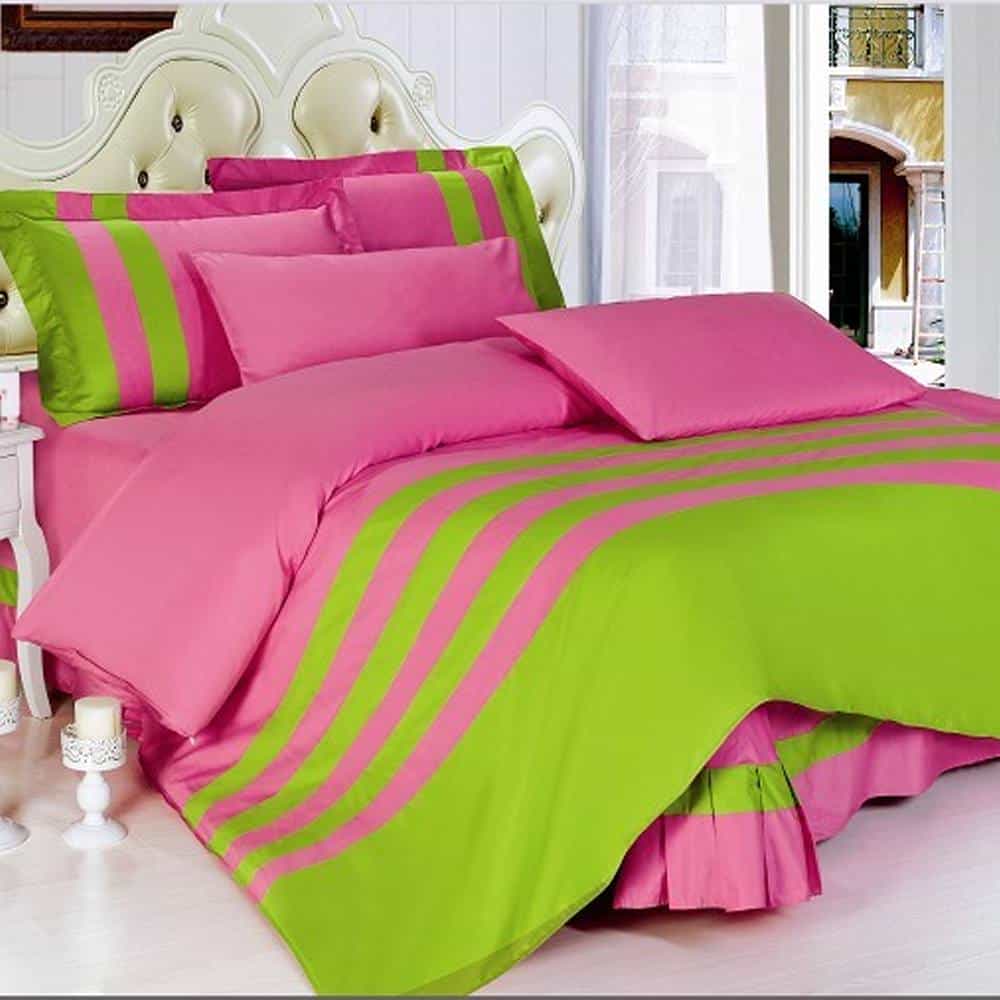 Premium Stripe Duvet Set – Pink & Green