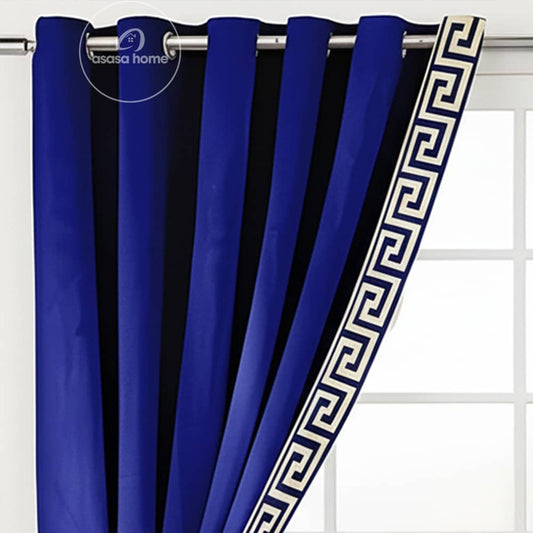 2 Pieces Premium Splendid Velvet Curtain Panels & 2 Belts - Blue