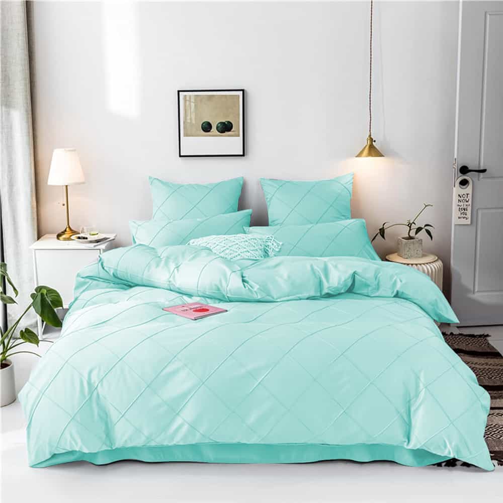 Cross Pleated Duvet Set - Sea Green
