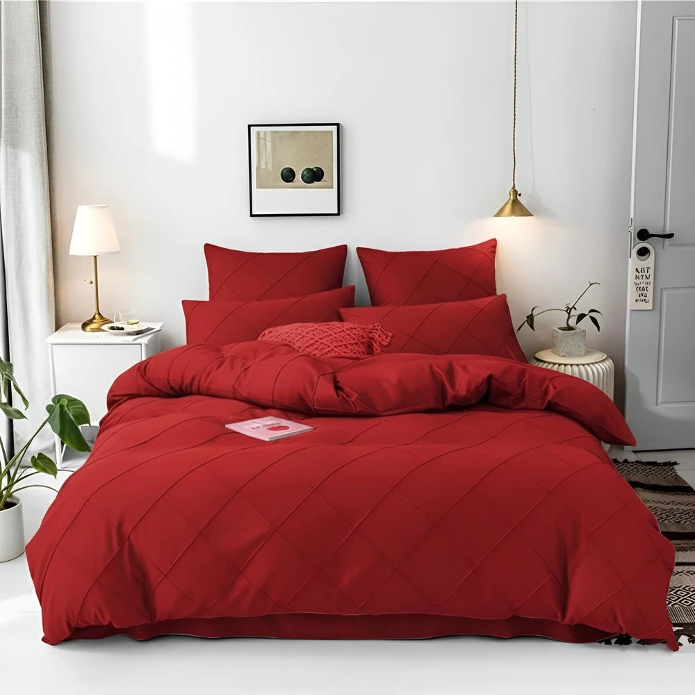 Cross Pleated Duvet Set - Red