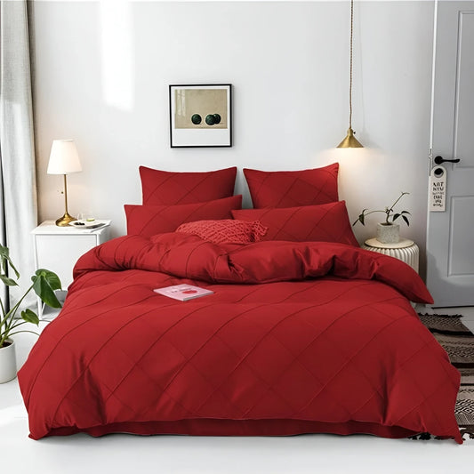 Cross Pleated Duvet Set - Red