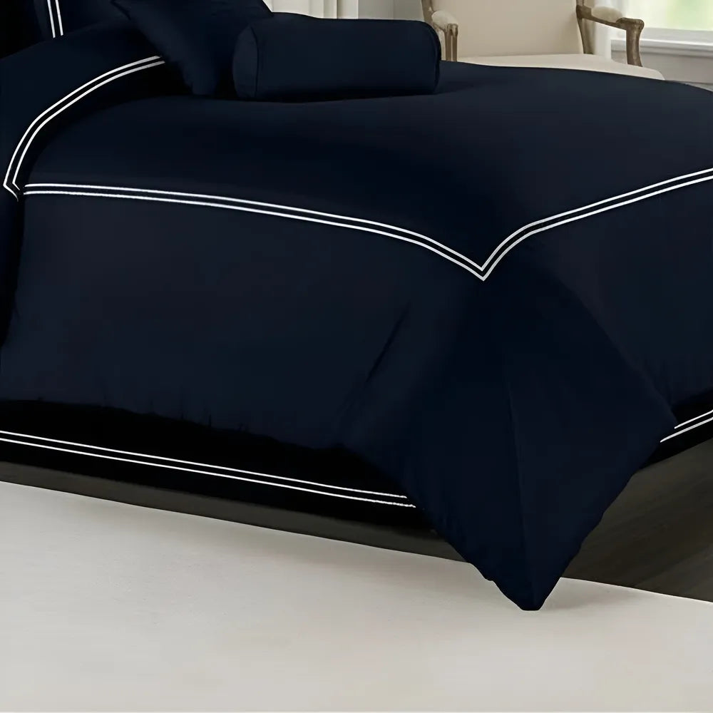 Navy Blue Duvet Set With White Double Baratta Stitch