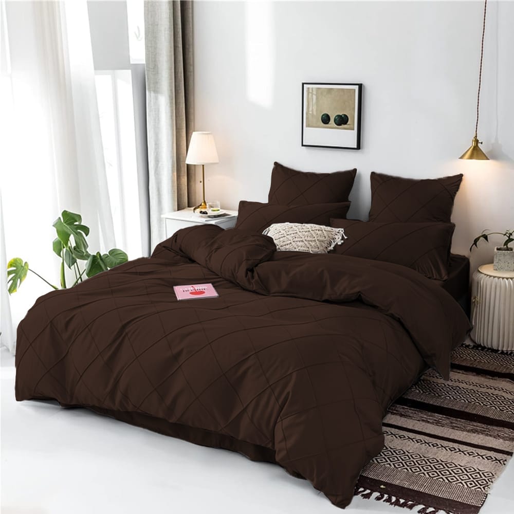 Cross Pleated Duvet Set - Chocolate