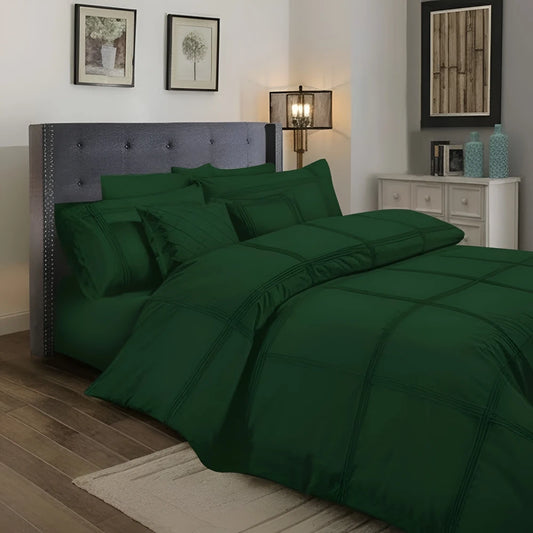 Box Pleated Duvet Set - Green
