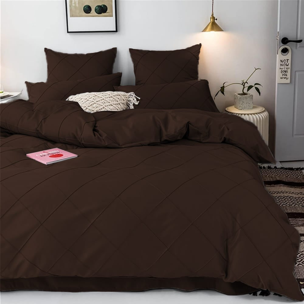 Cross Pleated Duvet Set - Chocolate