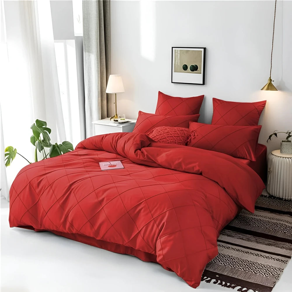 Cross Pleated Duvet Set - Red