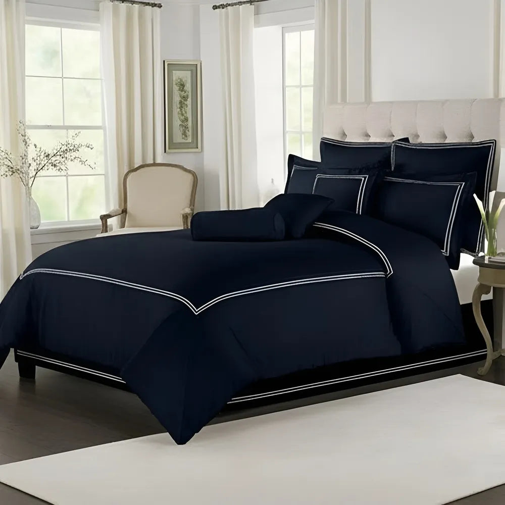 Navy Blue Duvet Set With White Double Baratta Stitch