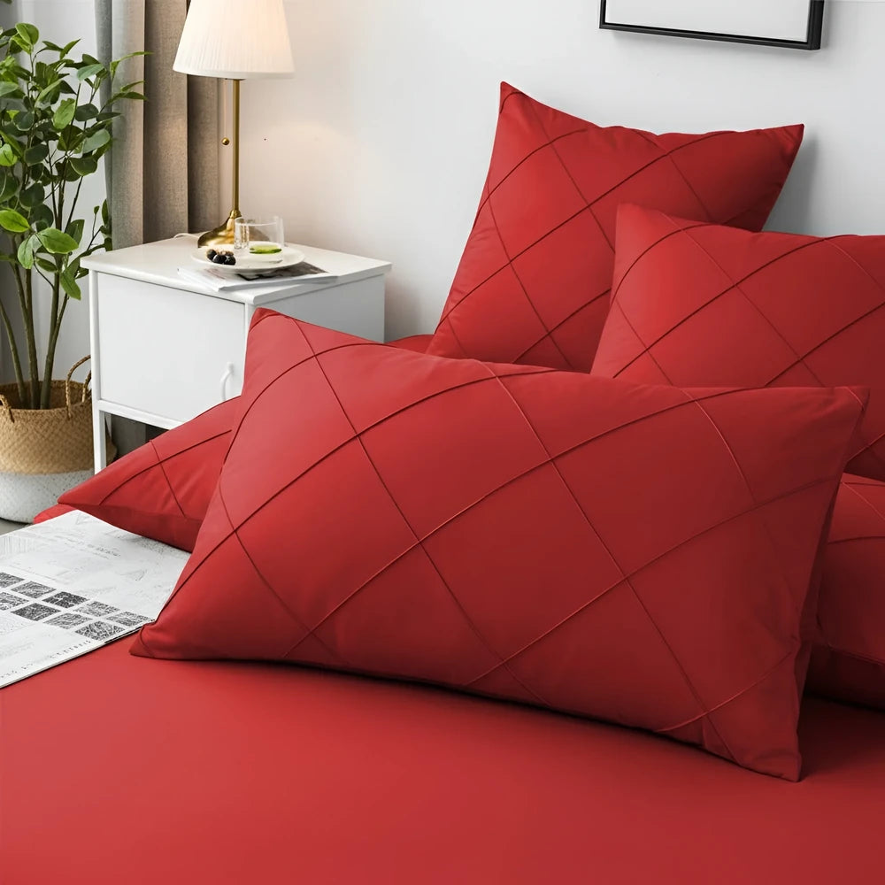 Cross Pleated Duvet Set - Red