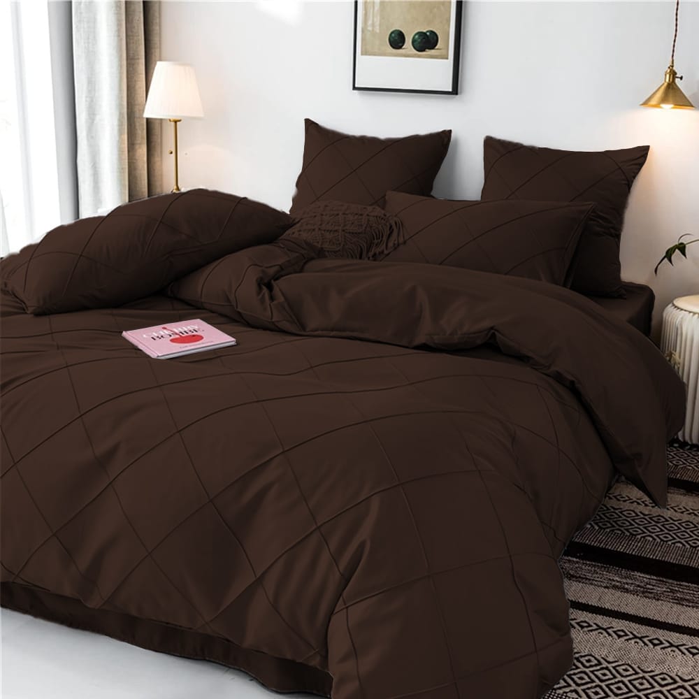 Cross Pleated Duvet Set - Chocolate