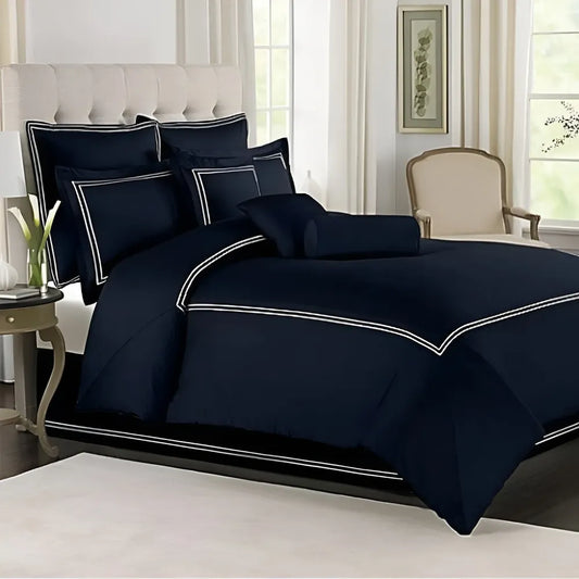 Navy Blue Duvet Set With White Double Baratta Stitch