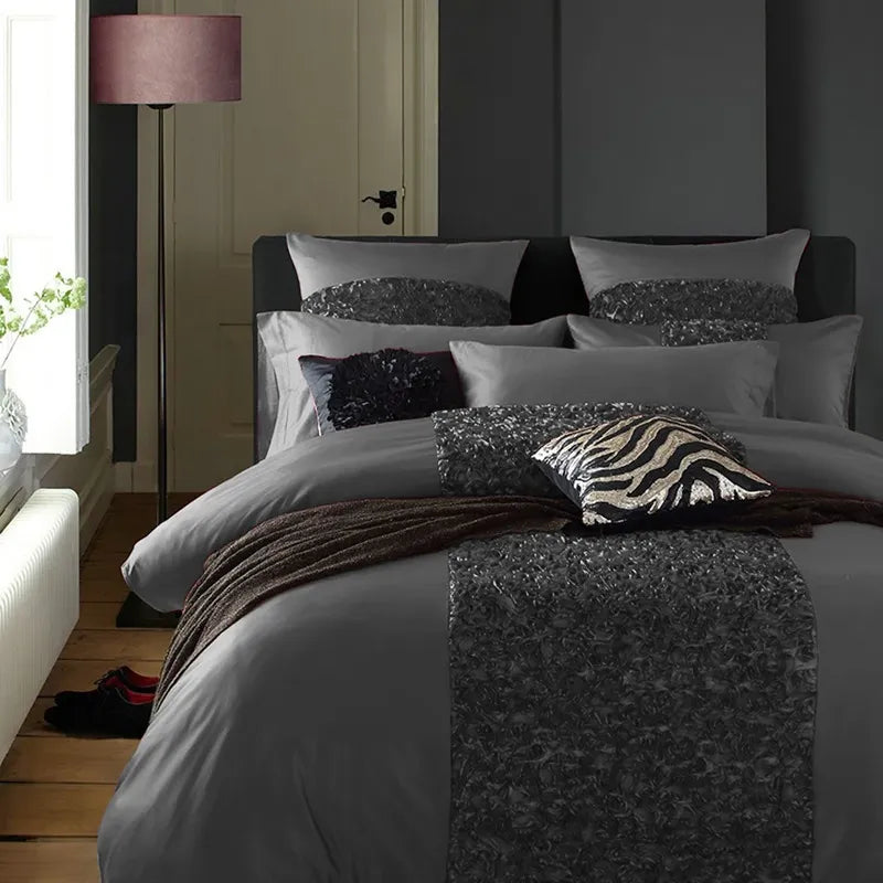 Elegant Look Grey Bridal Quilt Set - 12 Pieces Set with Free Quilt Filling