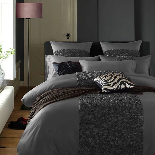 Elegant Look Grey Bridal Quilt Set - 12 Pieces Set with Free Quilt Filling