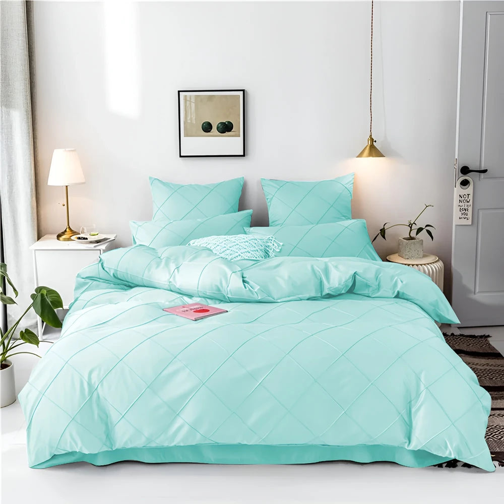 Cross Pleated Duvet Set - Sea Green