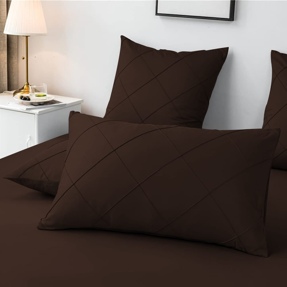 Cross Pleated Duvet Set - Chocolate