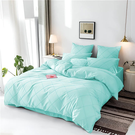 Cross Pleated Duvet Set - Sea Green