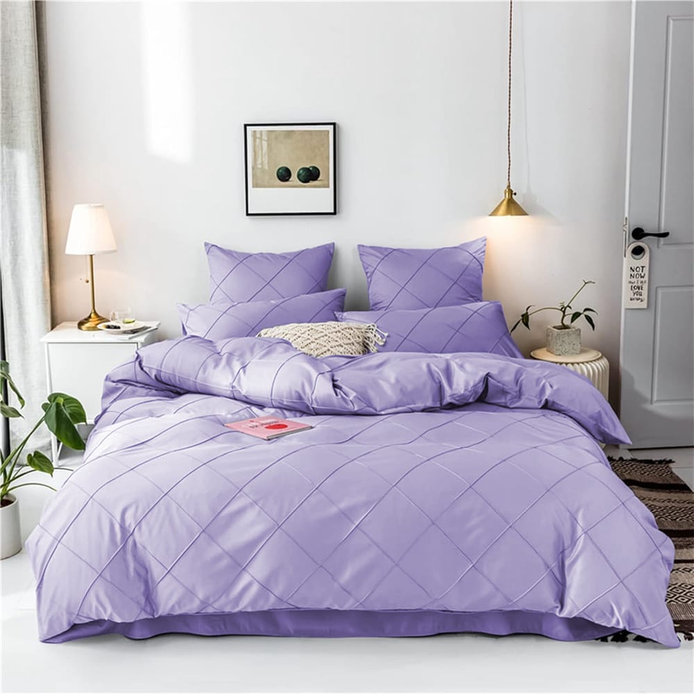 Cross Pleated Duvet Set - Light Purple