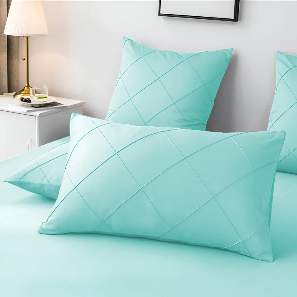 Cross Pleated Duvet Set - Sea Green