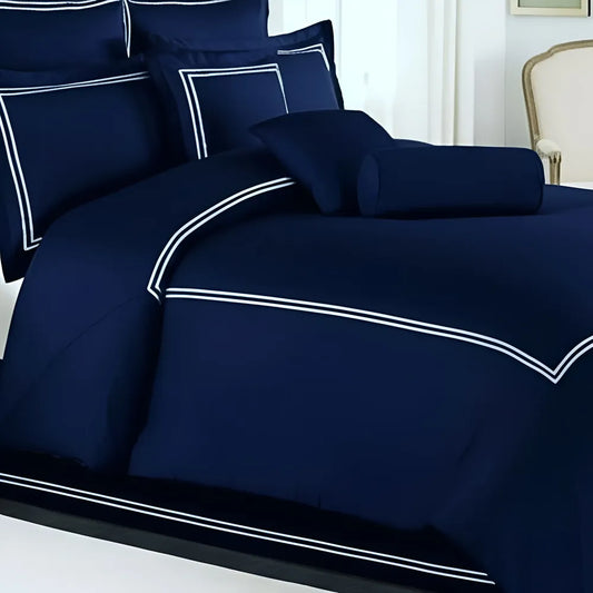 Royal Blue Duvet Set With White Double Baratta Stitch