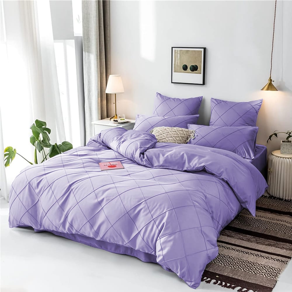 Cross Pleated Duvet Set - Light Purple