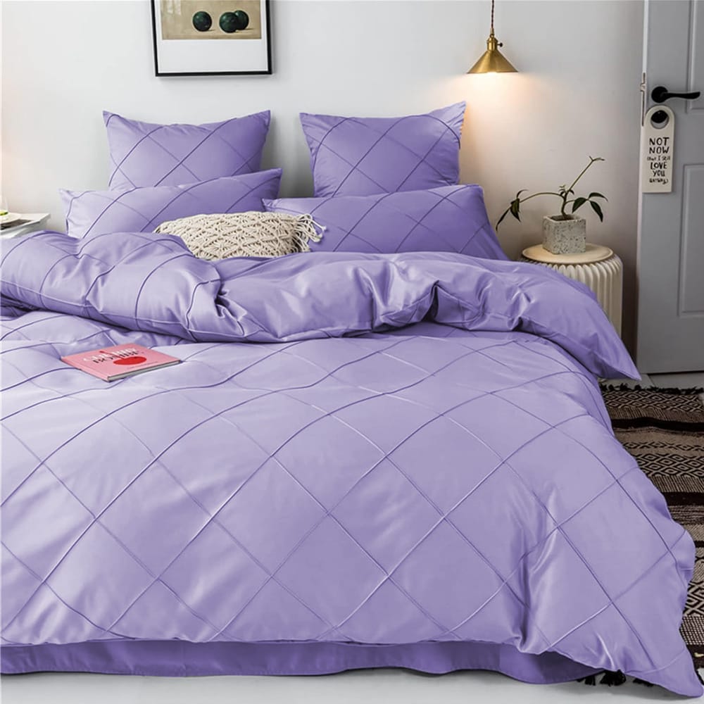 Cross Pleated Duvet Set - Light Purple