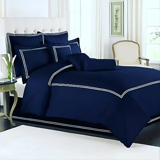 Royal Blue Duvet Set With White Double Baratta Stitch