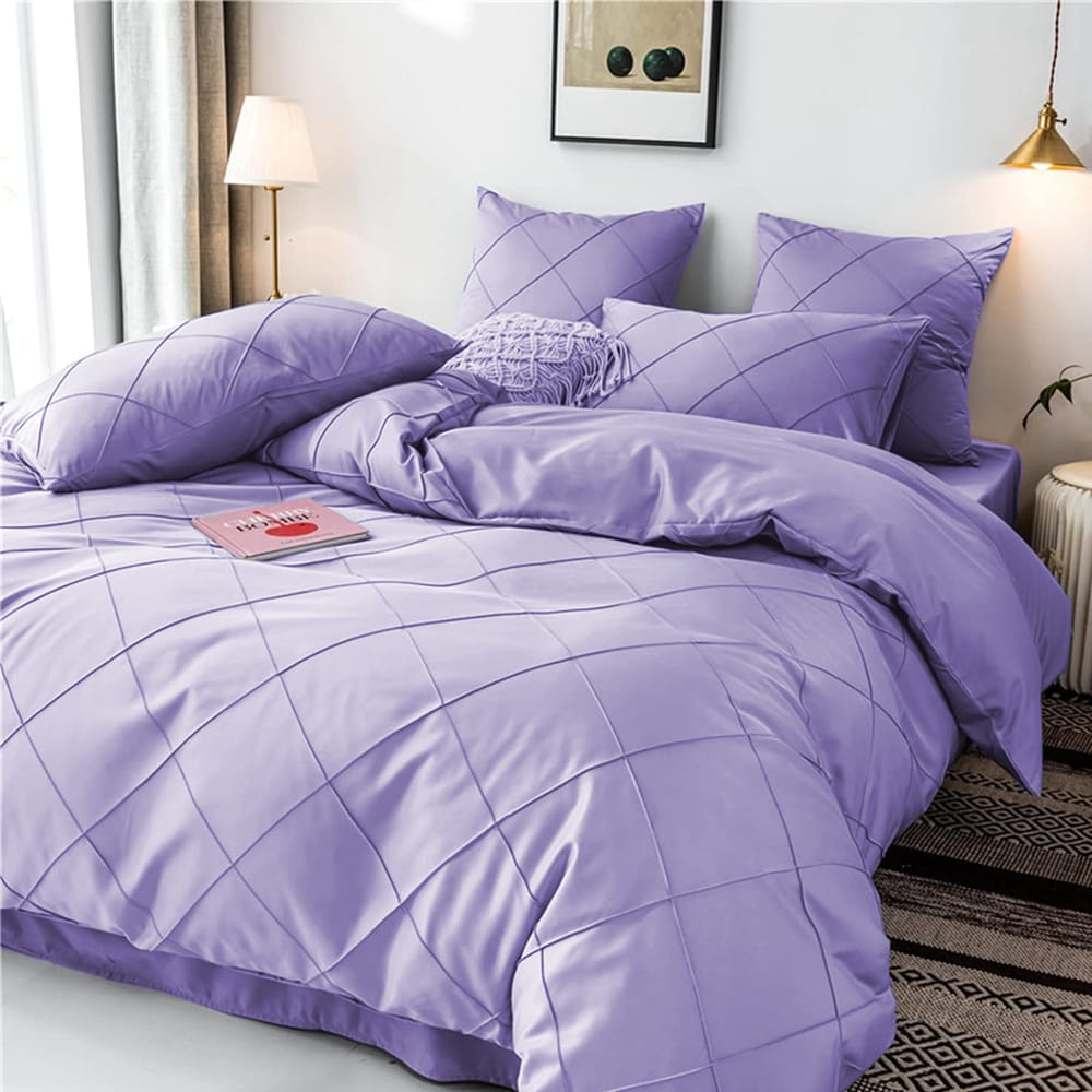 Cross Pleated Duvet Set - Light Purple