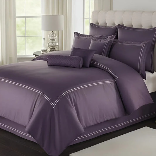 Purple Duvet Set With White Double Baratta Stitch
