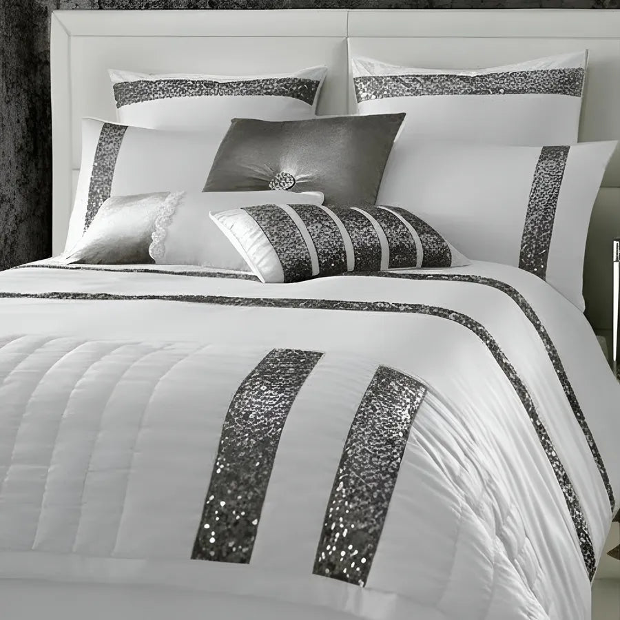 Elegant Look White Bridal Quilt Set - 12 Pieces Set with Free Quilt Filling