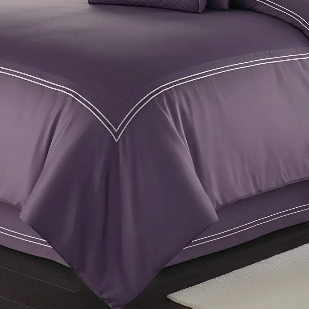 Purple Duvet Set With White Double Baratta Stitch