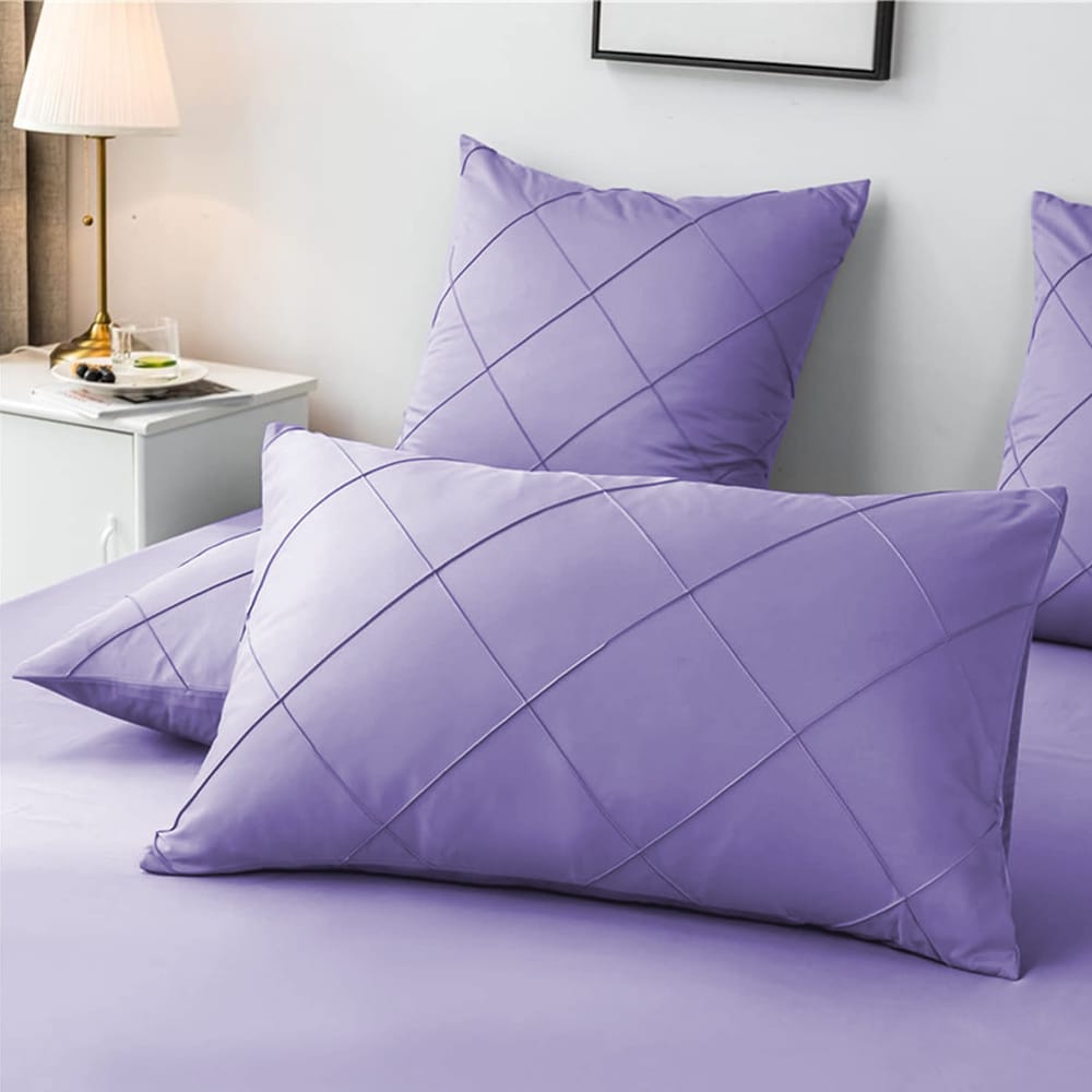 Cross Pleated Duvet Set - Light Purple