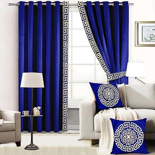2 Pieces Premium Splendid Velvet Curtain Panels & 2 Belts - Blue