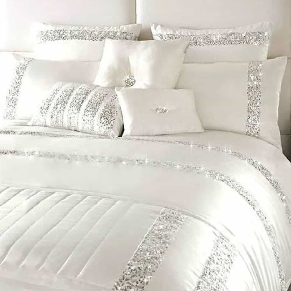 Elegant Look White Bridal Quilt Set - 12 Pieces Set with Free Quilt Filling