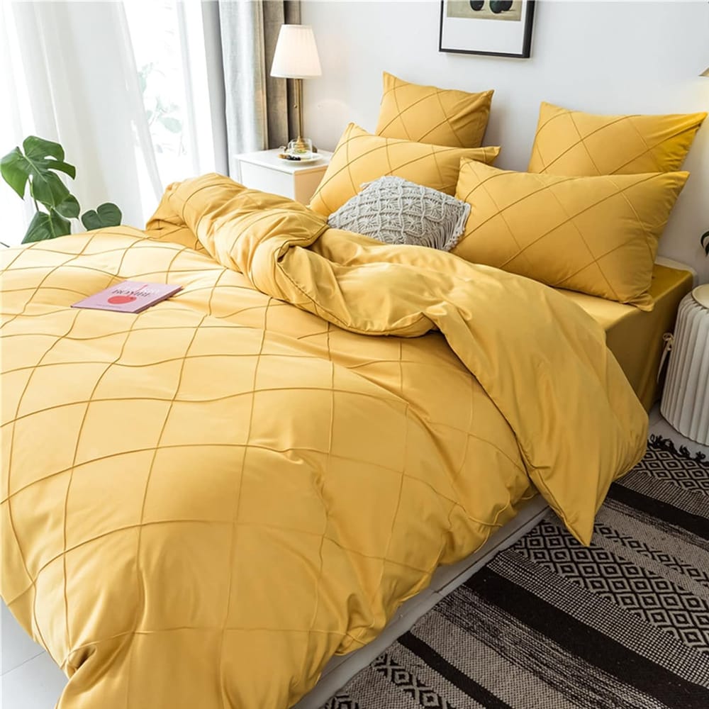Cross Pleated Duvet Set - Yellow
